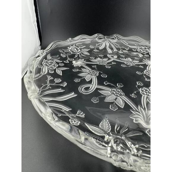 Clear Pressed Glass Floral Footed Serving Plate - Picture 3 of 8